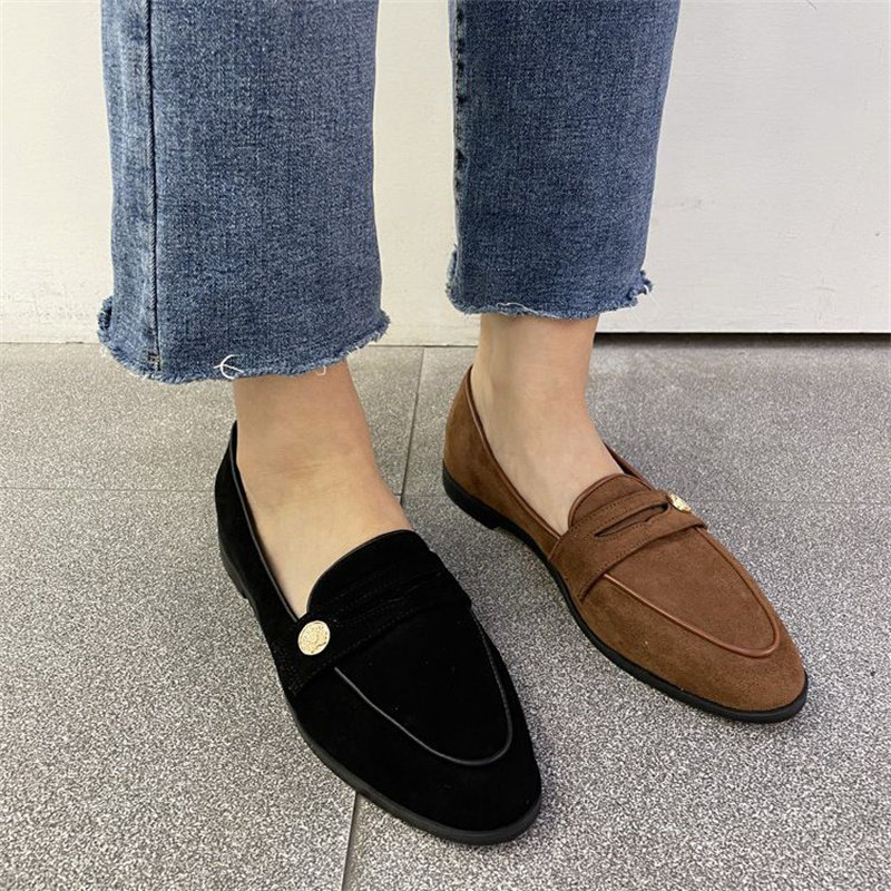 乐福鞋女2023新款小池在首尔秋季尖头浅口平底休闲复古绒面豆豆鞋,淘宝优惠券,粉丝福利购,淘宝优惠卷