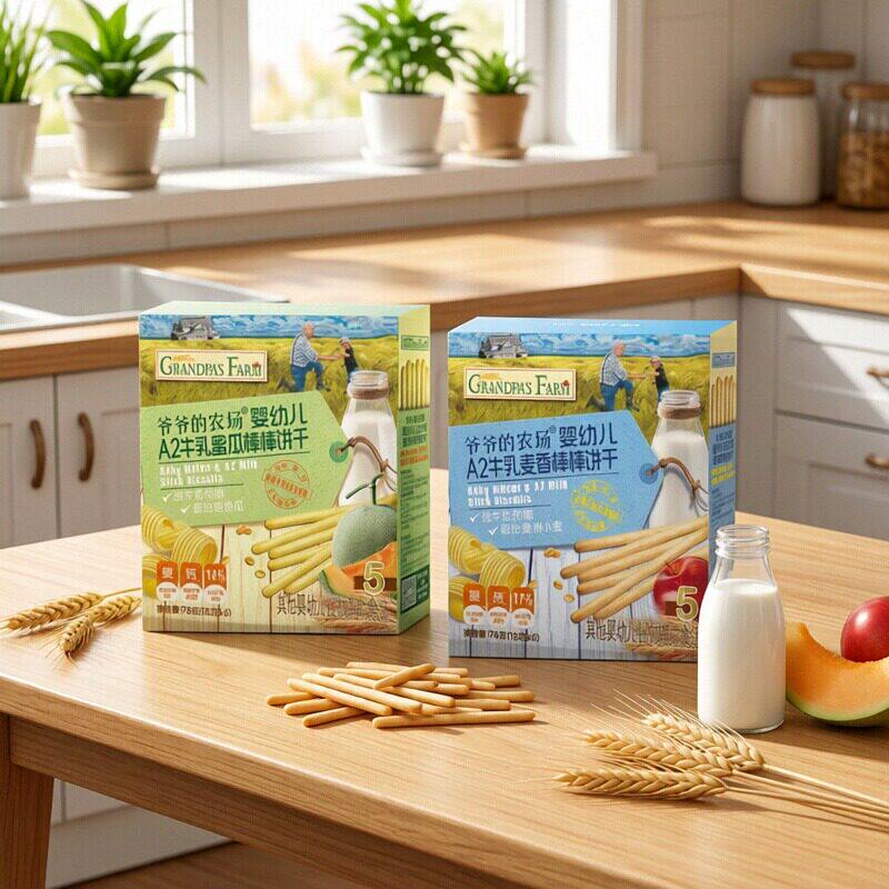爷爷的农场婴幼儿A2牛乳棒棒饼干宝宝儿童磨牙手指饼干婴儿零食