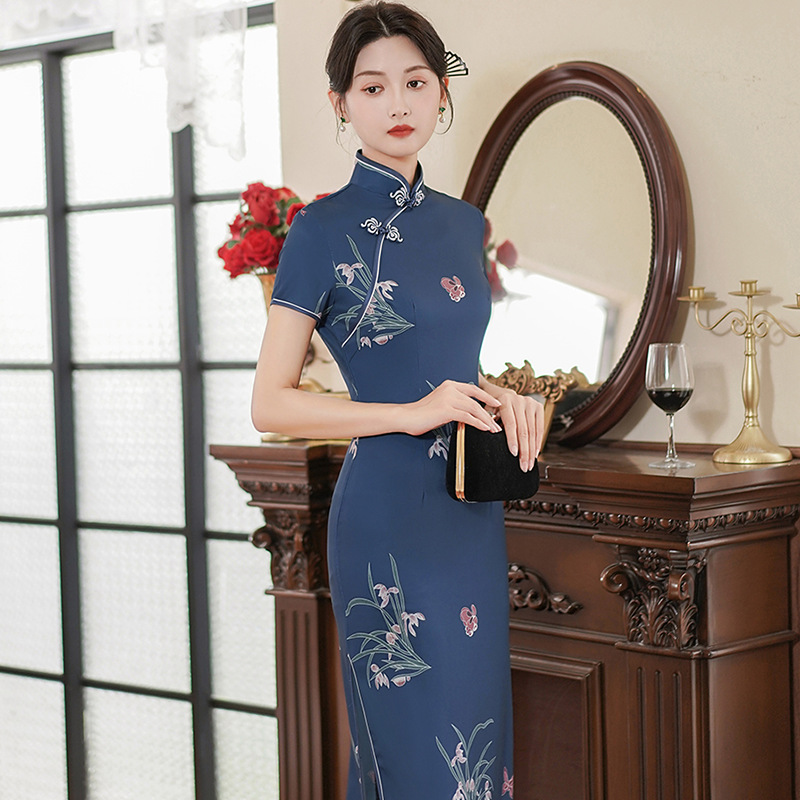 Chinese traditional dress cheongsam2024春夏新款旗袍长裙女装 - 图0