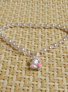 kitty小圆珠纯银手链女999足银手链银珠子白银佛珠手链银饰品首饰