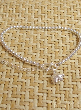 小象纯银手链女足银手链小圆珠手链银珠子手链串珠白银饰品可调节