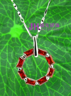 圆环紫水晶吊坠女纯银吊坠项链锁骨链红色水晶银饰品小水车风水轮