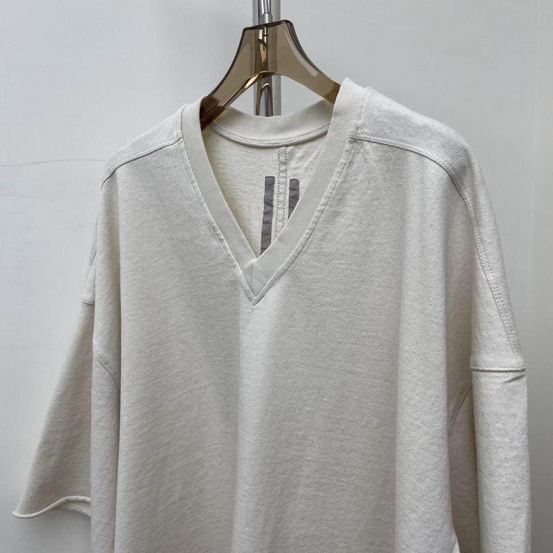 美式慵懒风V领七分袖松弛感不规则卷边针织T恤,淘宝优惠券,粉丝福利购,淘宝优惠卷