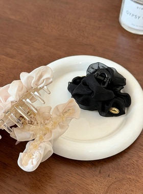 网纱褶皱半扎发抓夹小号精致发夹女后脑勺气质高级感鲨鱼夹子头饰