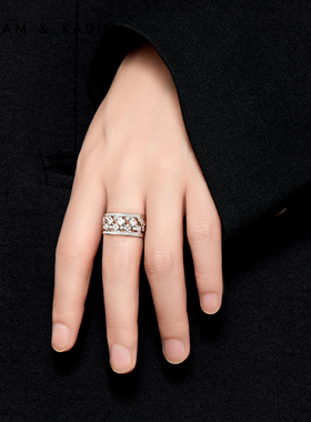 Dream＆Radio花环#17mm锆石微镶宽边戒指女小众个性开口可调节