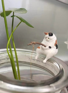 网红钓鱼小猫摆件车载鱼缸造景可爱家居桌面小摆件