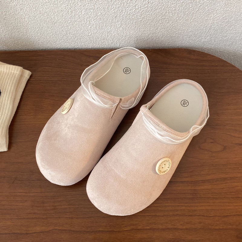 女士夏季新款厚底勃肯鞋懒人包头半拖鞋丝带纽扣软底外穿休闲 - 图0