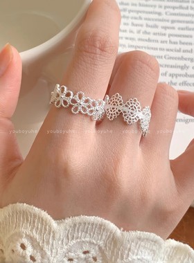 法式蕾丝花边锆石戒指女士2025新款小众轻奢高级感食指戒时尚指环