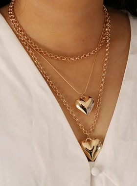 欧美饰品 爱心多层项链女 个性创意时尚项饰 INS锁骨链