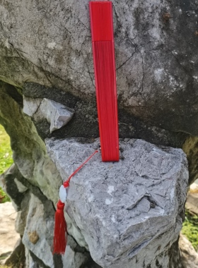 红色头青竹加长款中国风古风扇子