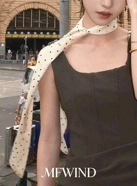 白色波点长条丝巾系脖高级感围巾女款2026新款洋派夏季薄款配饰女
