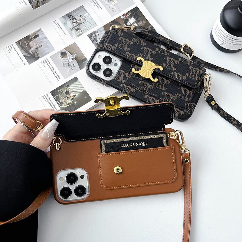 老花iPhone16promax手机壳新14斜挎苹果15pro高级14卡包13皮质潮12复古7p奢华11贵妇xr手提简约8plus时尚防摔 - 图0