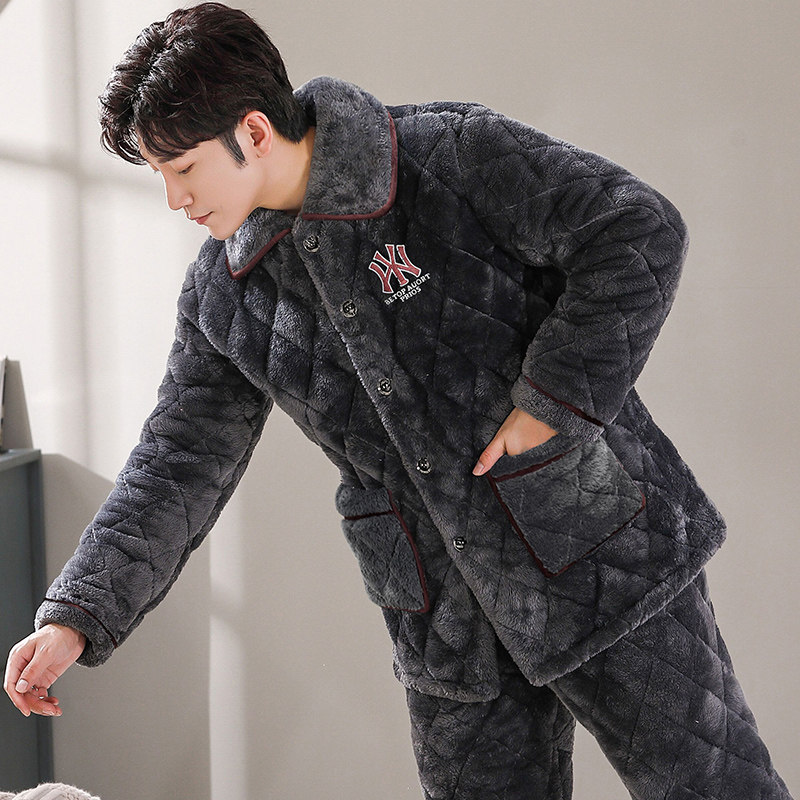 珊瑚绒睡衣男冬季三层加厚夹棉法兰绒保暖加绒男士家居服套装秋冬,淘宝优惠券,粉丝福利购,淘宝优惠卷