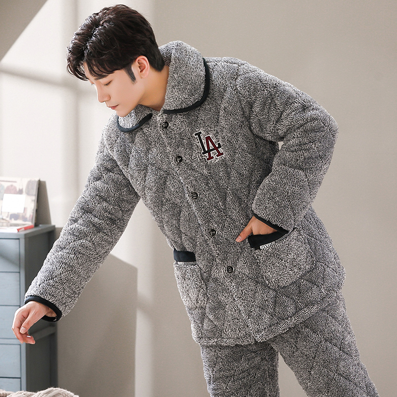 男士冬季三层加绒珊瑚绒夹棉睡衣 轩朵淇服饰睡衣/家居服套装