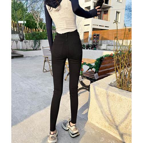 黑色紧身小脚牛仔裤女2026年春秋新款小个子九分高腰显瘦铅笔裤子 - 图1