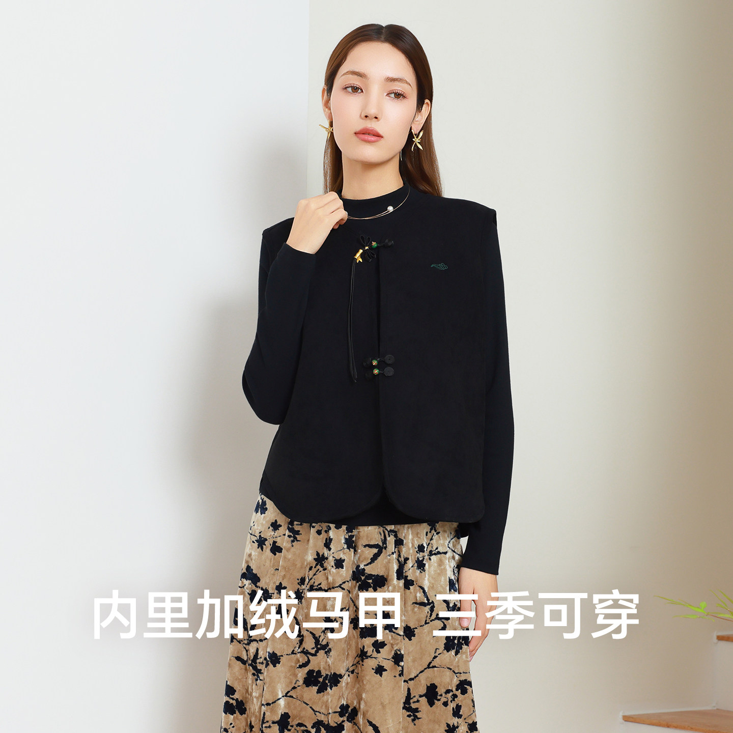 好波女马甲可外穿新国风中式马甲女士仿麂皮绒保暖女马甲HJR2567,淘宝优惠券,粉丝福利购,淘宝优惠卷