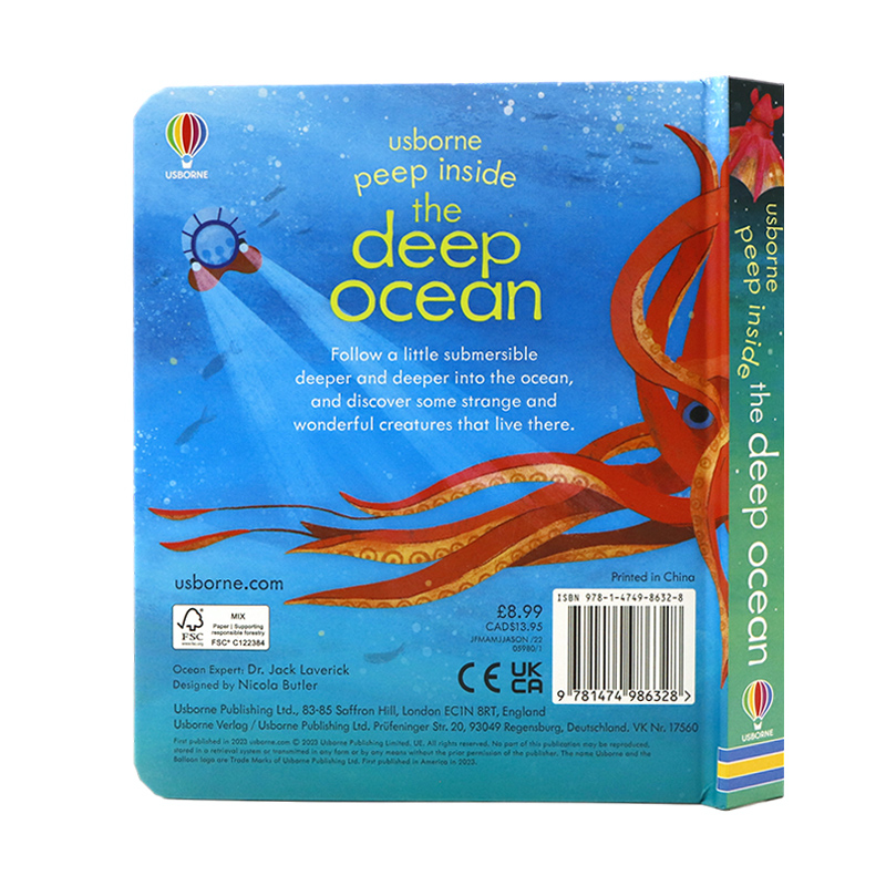 Usborne出品偷偷看里面系列深海 英文原版绘本 Peep Inside the ocean 儿童早教英语启蒙洞洞书科普百科纸板翻翻书生物启蒙认知 - 图0