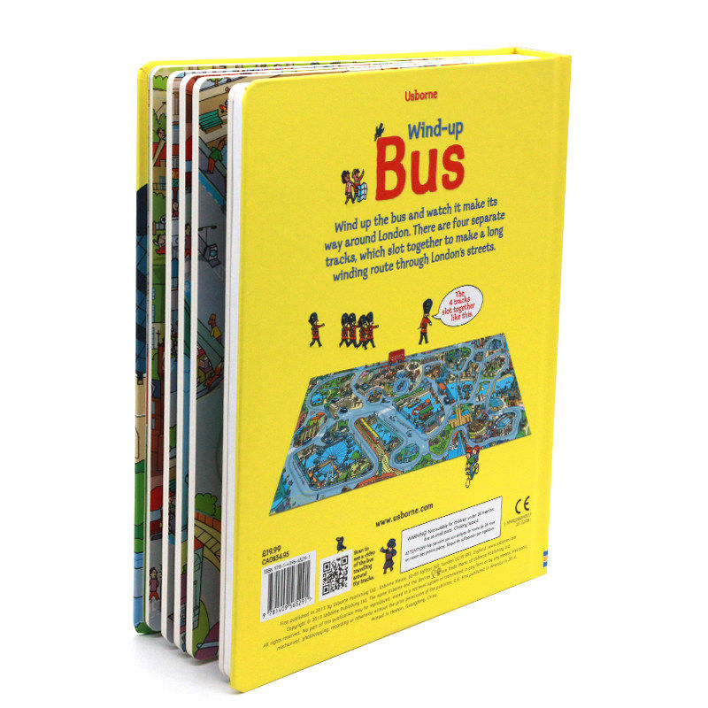 Usborne轨道书发条小巴士轨道书 wind up bus train  busy car 儿童跑跑乐地板玩具书 附玩具 大开纸板书 开发思维益智图书 - 图0