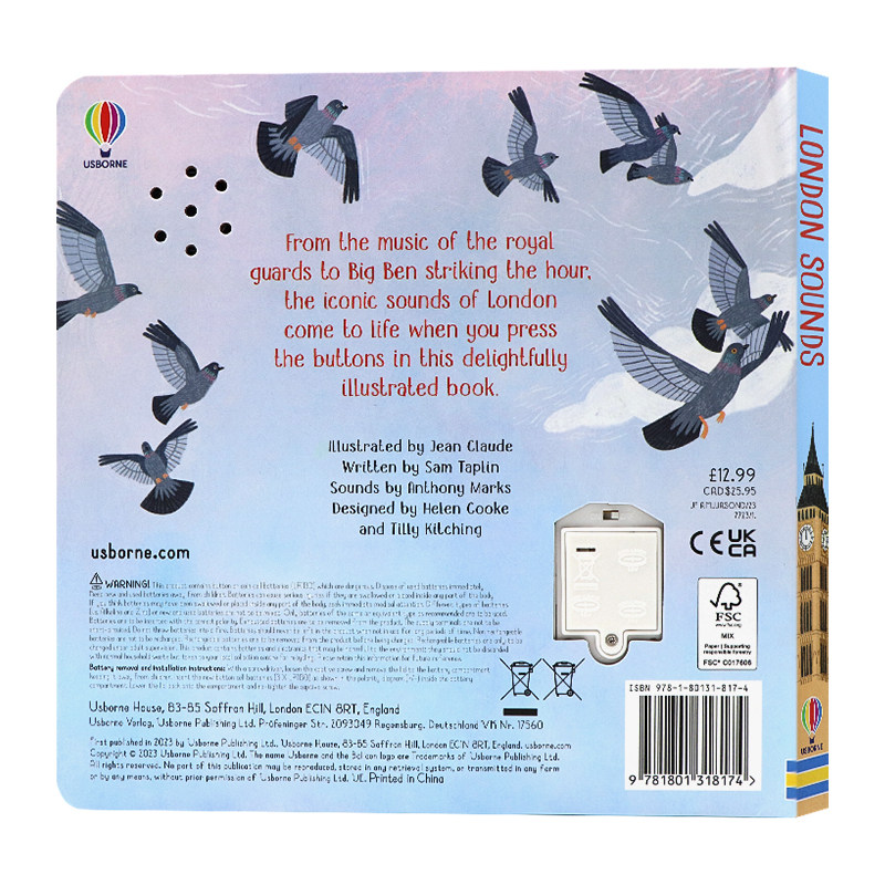 Usborne 伦敦按键发声书 London Sounds book 英文原版绘本 儿童英文启蒙认知读物 亲子共读 睡前读物 纸板书 Sam Taplin