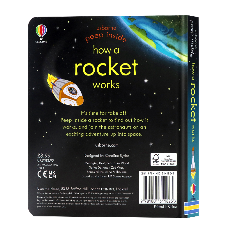 Usborne出品 偷偷看里面系列 火箭如何运作 Peep Inside How A Rocket Works 英文原版绘本 儿童启蒙纸板机关翻翻书 Lara Bryan - 图0