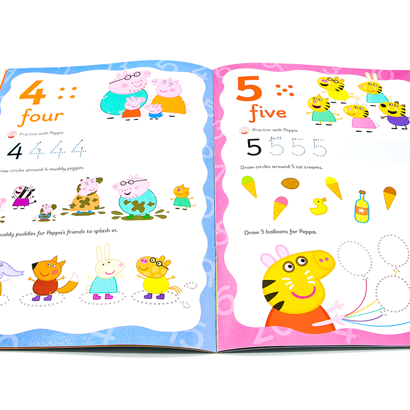 英文原版 Peppa Pig Practise with Peppa Wipe-Clean小猪佩奇粉红猪两支擦擦笔可重复擦写6册绘本拼写单词书写时间数字擦擦笔-图0