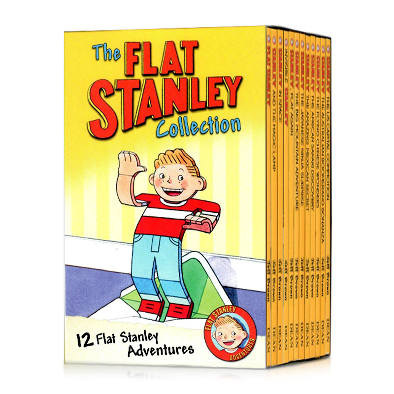 纸片人扁平的斯坦利12册盒装收藏版 The Flat Stanley Collection 英文原版小说  奇幻冒险章节书 Jeff Brown 插图故事书 性格养成