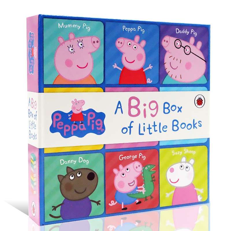 小猪佩奇英文绘本 Peppa Pig A Big Box of Little Books粉红猪小妹小小手掌书 9本小书封底可玩拼图0-2岁启蒙婴幼英语-图0