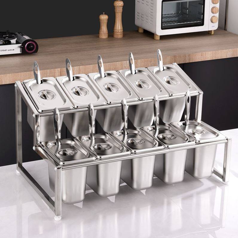 不锈钢商用份数盆架调料盒一体多格餐饮店奶茶店调料台小料台双层,淘宝优惠券,粉丝福利购,淘宝优惠卷