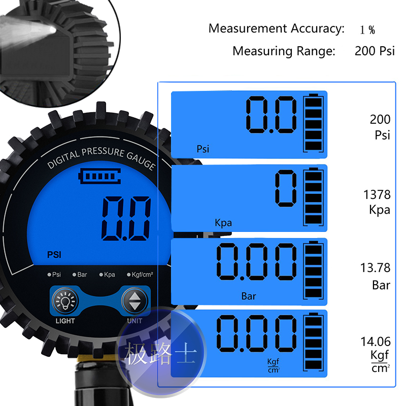 极路士数显轮胎充气表0.1PSI精度大屏显示汽修美容店数字打气表-图1