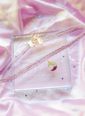 choker日系软妹风紫色星月锁骨链