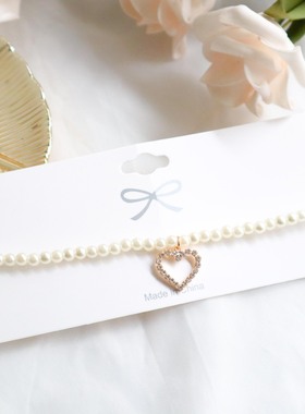 choker日韩风钻石桃心珍珠项链