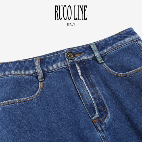 Ruco Line如卡莱商场同款牛仔长裤女高腰宽松阔腿休闲长裤 - 图2