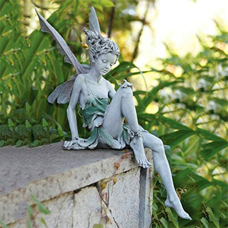 FairyStatue树脂工艺品花仙子园林摆件图雷克坐妖精雕像