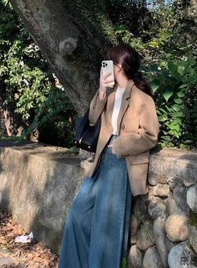 韩版羊毛西装外套女2024春季新款高级感小个子气质显瘦西服上衣女