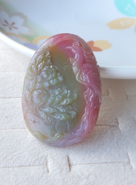 天然盐源玛瑙手工精雕凤穿牡丹毛衣吊坠花开富贵