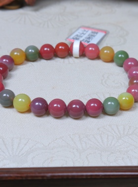 盐源玛瑙精品收藏级艳丽多彩单圈手串8+mm