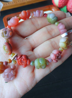 四川凉山盐源玛瑙俏色巧雕梅花手串收藏级别送闺蜜朋友同事礼物