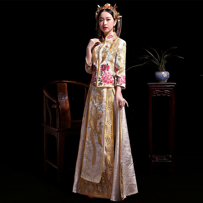 金色秀禾服新娘2020新款结婚龙凤褂 帛闻旗袍
