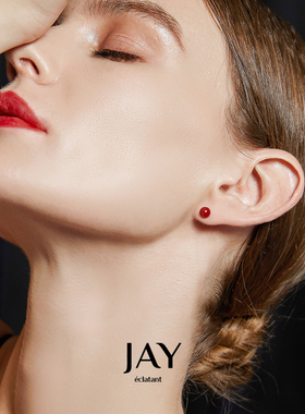JAY玛瑙耳钉喜庆红色耳环女
