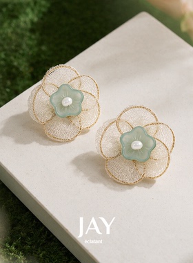 JAY东方白山茶耳钉设计感小众