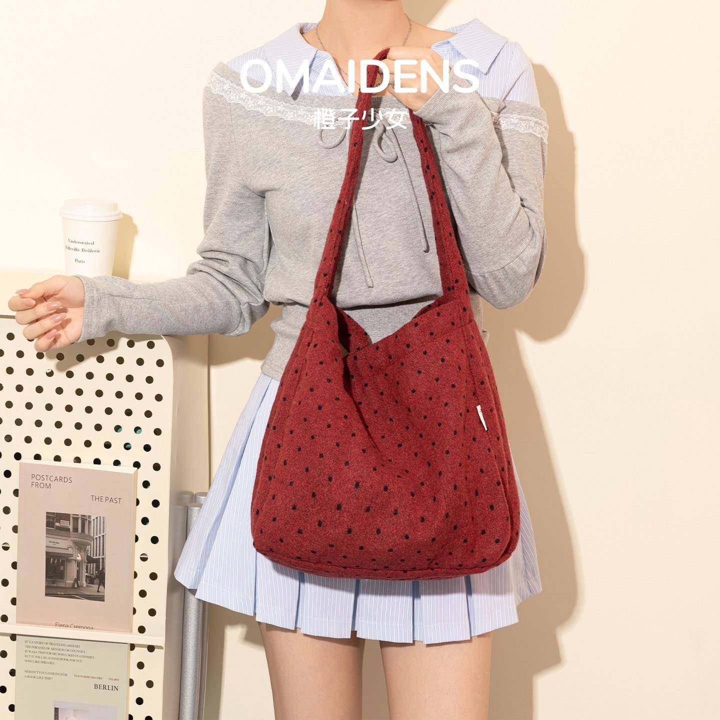 【日本购】ins波点毛绒单肩包女2026新款百搭高级感毛毛包大容量,淘宝优惠券,粉丝福利购,淘宝优惠卷