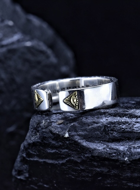 纯银戒指男士个性全视上帝之眼荷鲁斯潮创意时尚开口小指尾戒单身