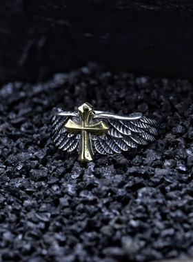 十字架羽毛S925纯银开口戒指环涂鸦羽毛男生小众复古高级感送礼物