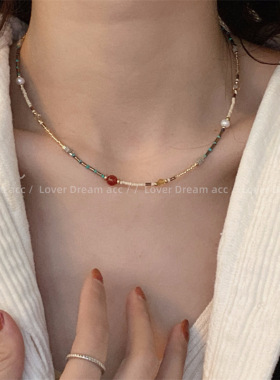 小众设计水晶石头玛瑙串珠时尚高级钛钢项链锁骨链轻奢项饰