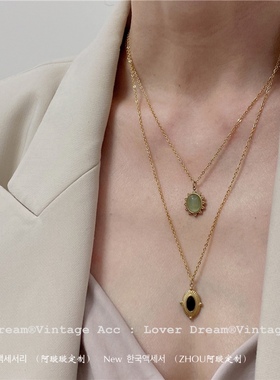 韩国原创设计复古星星钛钢气质欧美金属风少女黑色头像钛钢项链