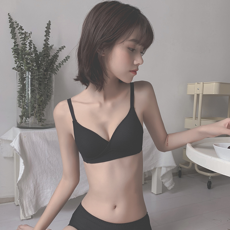 岚篇旗舰店薄款内衣女小胸聚拢无钢圈学生少女bra内裤一套装文胸罩大胸显小1