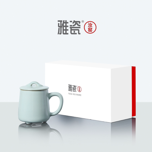 雅瓷汝窑修心杯带盖马克杯男生天青色冰裂开片陶瓷杯子办公室水杯 - 图3