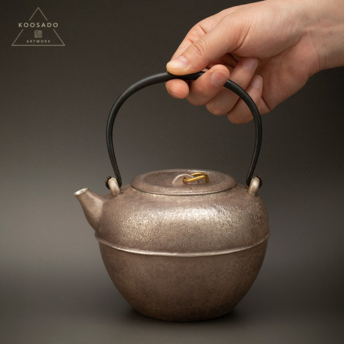 宽山堂999纯银手工制作忠三郎一块打银壶900ml烧水壶煮水壶口打出 - 图2