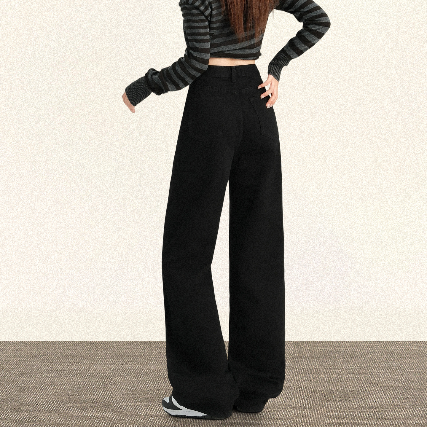 TRYOLO【松弛定律】黑色阔腿牛仔裤女加绒百搭显瘦宽松简约直筒裤 - 图3