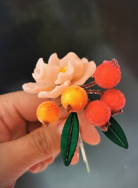 成品山茶玫瑰可爱仿绒花植绒白菜叶发饰发夹古风儿童成人汉服配饰
